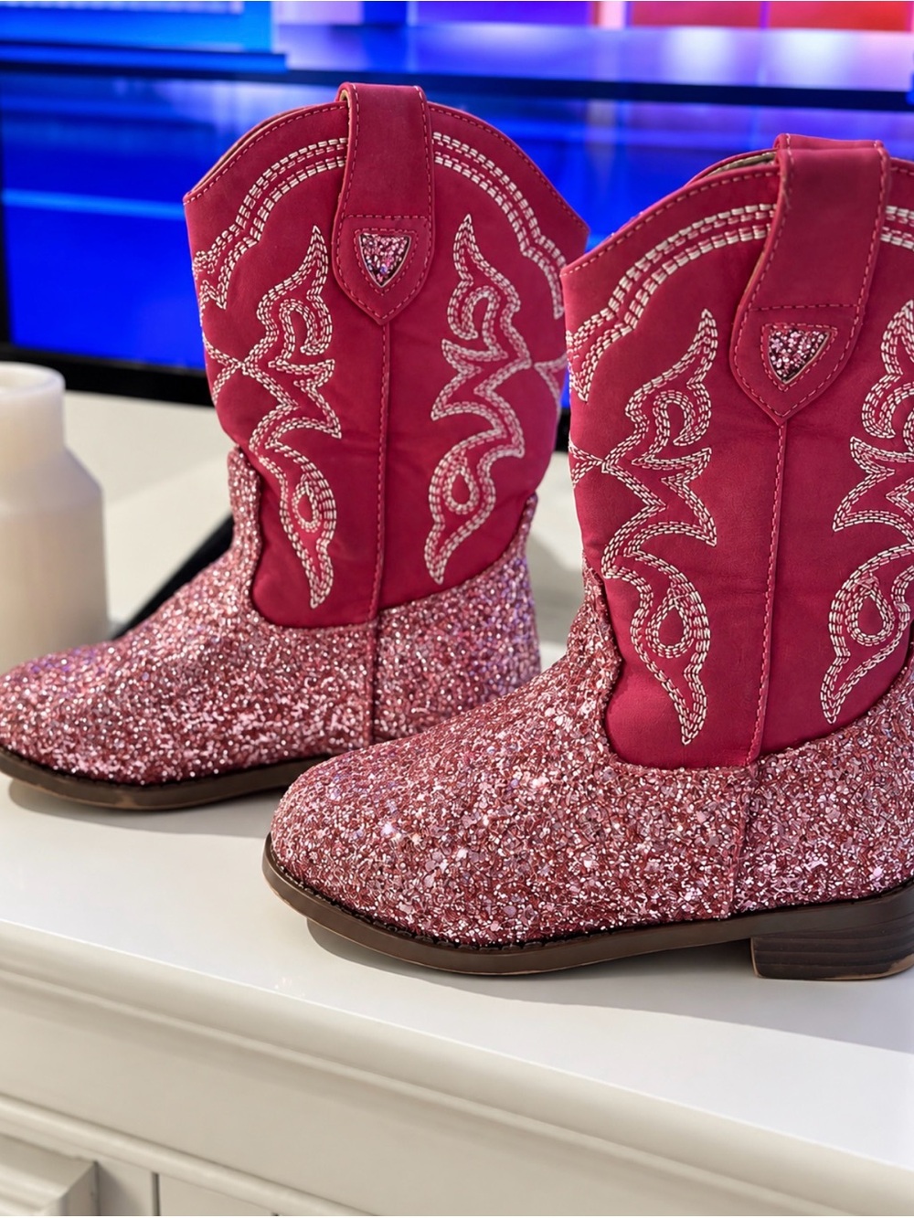 Kids Pink Glitter Cowboy Boots - Fashionable Western Style